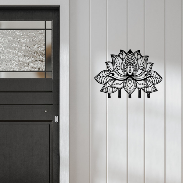Metal Flower Art Key Rack: Wall-Mounted Hooks for Entryway, Kitchen, Hallway, Garage, Mudroom & Office.Key hooks.-6