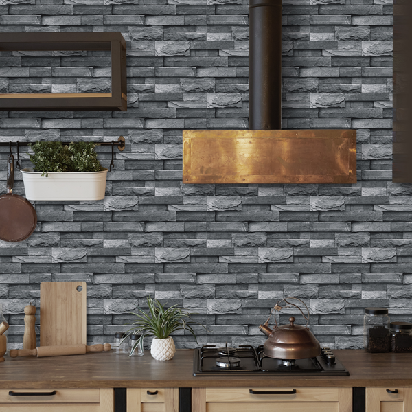 12 Pcs Imitation Stone bricks Grey Wallpaper Bathroom Waterproof Transfer Peel And Stick Backsplash Tile Stickers PVC Wallpaper Kitchen Oil Resistant Tile Decals Home Decoration wall paper-11