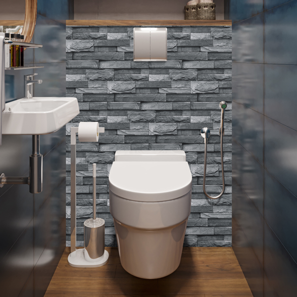 12 Pcs Imitation Stone bricks Grey Wallpaper Bathroom Waterproof Transfer Peel And Stick Backsplash Tile Stickers PVC Wallpaper Kitchen Oil Resistant Tile Decals Home Decoration wall paper-13