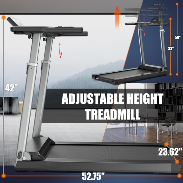 Treadmills for Home, Treadmill with Adjustable Height, 300LBS Capacity, Foldable Walking Pad with Bluetooth, Portable 2.5HP for Work-from-Home Fitness-5