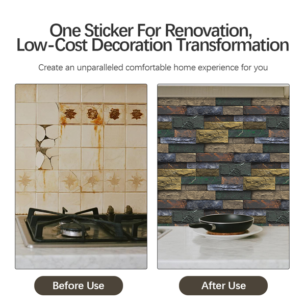 12 Pcs Peel And Stick Backsplash Tiles Retro Stone Brick Self-Adhesive Wall Sticker Backspalsh For Bathroom Kitchen Detachable Without Leaving Glue Water Resistant Oil-Proof PVC Wall Decoration-3