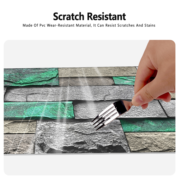 48 Pcs Green Brick Stone Pattern Peel And Stick Wallpaper Self-Adhesive,Detachable Without Leaving Glue,Water Resistant Oil-Proof Wall Paper For Bathroom, Kitchen, Home Decoration, Wall Renovation-5