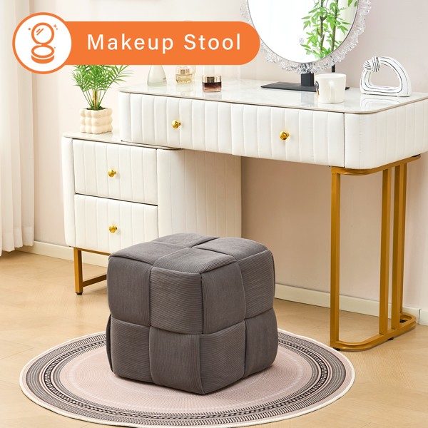 Square Ottoman Foot Stool Corduroy Vanity Chair Bench with Padded Woven Footrest for Entryway Living Room Hallway Grey-6