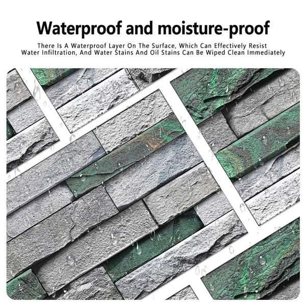 12 Pcs Realistic Green Stone Brick Peel And Stick Wallpaper Removable Self-Adhesive PVC Waterproof And Moisture-Proof Easy Diy Installation For Kitchen Backsplash, Walls, Bathroom Wall Decoration-5