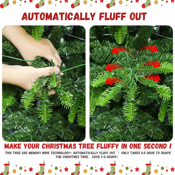 Artificial 6ft Green LED-lit Christmas Tree with 502PE/PVC Mixed Branch Tips,Hinged Premium & Foldable Base for Indoor Holiday Decorating-7