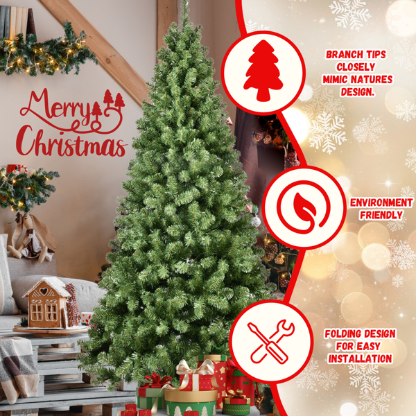 Artificial 9ft Green LED-lit Christmas Tree with 1930PVC Mixed Branch Tips,Hinged Premium & Foldable Base for Indoor Holiday Decorating-8