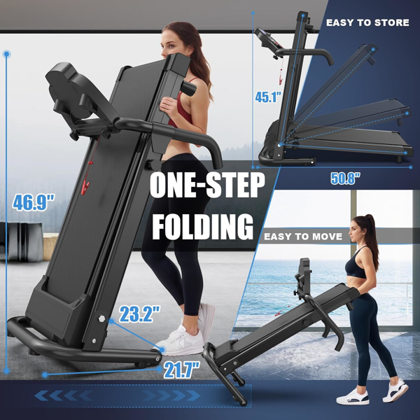 Foldable Treadmills for Home, Portable Treadmill with Handles, 2.5HP Treadmills 300 lb Capacity, APP Control, Fitness Folding Walking Pad with LED Display-4