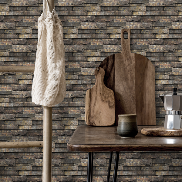12 Pcs Retro Brown Stone Brick Marble Effect Peel And Stick Wallpaper,Water resistant ,Easy Installation Without Damaging The Wall Easy DIY Home Renovation, Kitchen Bathroom Wall Tiles Backsplash-12