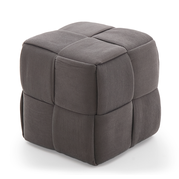 Square Ottoman Foot Stool Corduroy Vanity Chair Bench with Padded Woven Footrest for Entryway Living Room Hallway Grey-1