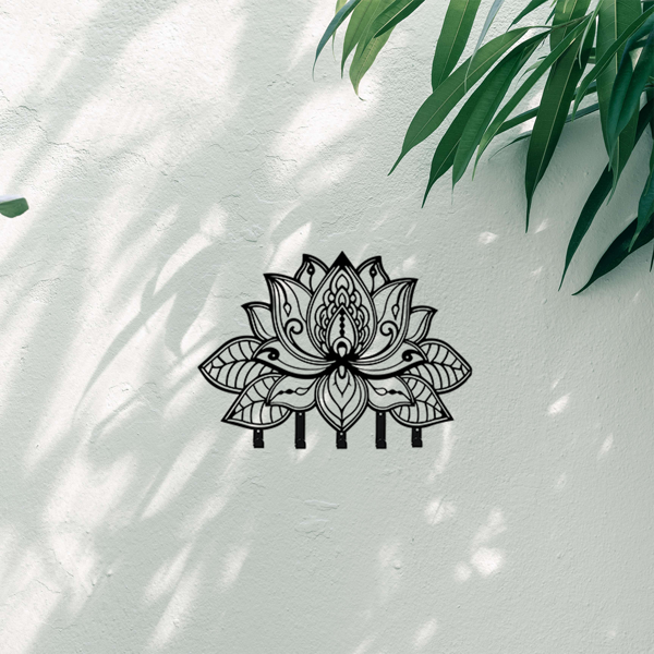 Metal Flower Art Key Rack: Wall-Mounted Hooks for Entryway, Kitchen, Hallway, Garage, Mudroom & Office.Key hooks.-10
