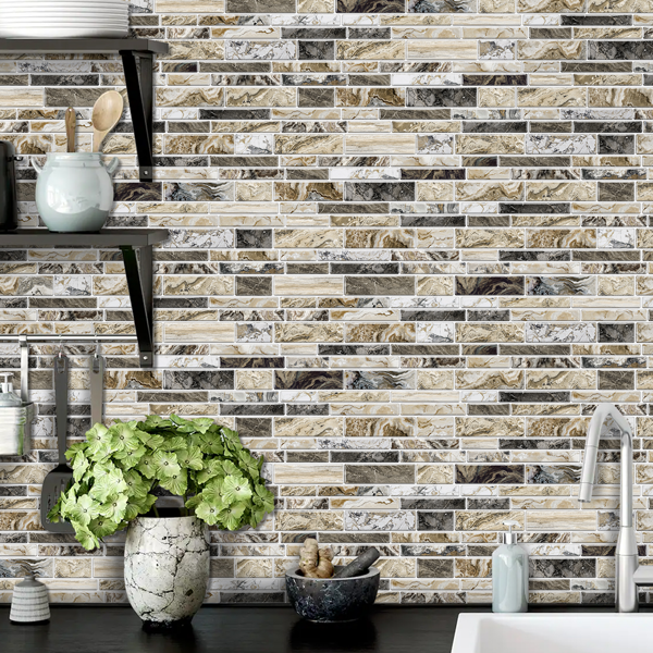 12 PCS Imitation Marble Pattern Taupe Kitchen Stickers Wallpaper Peel And Stick Self Adhesive Wall Stickers For Kitchen, Bathroom Back Panel/Renovation/Decoration Waterproof And Oil Resistant-11