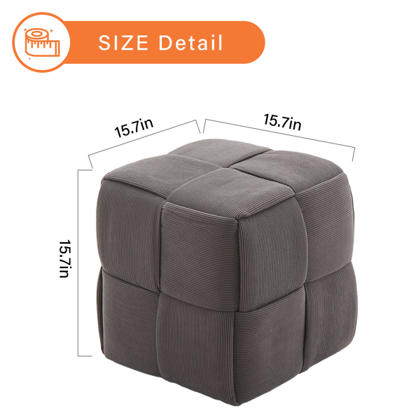 Square Ottoman Foot Stool Corduroy Vanity Chair Bench with Padded Woven Footrest for Entryway Living Room Hallway Grey-2