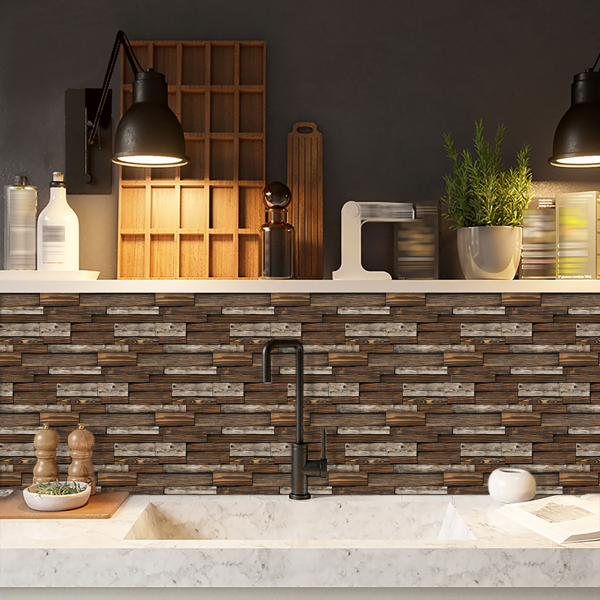 12 Sheets Self Adhesive Brown Irregular Wood Grain Peel And Stick Wallpaper, Hanging Decorative Tiles,PVC Water resistant Oil Resistant For Kitchen And Bathroom Decoration, Easy To Stick And Remove-8