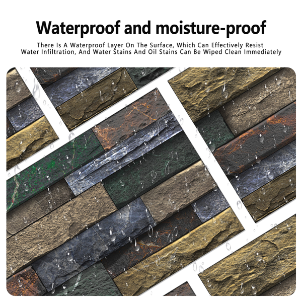12 Pcs Peel And Stick Backsplash Tiles Retro Stone Brick Self-Adhesive Wall Sticker Backspalsh For Bathroom Kitchen Detachable Without Leaving Glue Water Resistant Oil-Proof PVC Wall Decoration-6