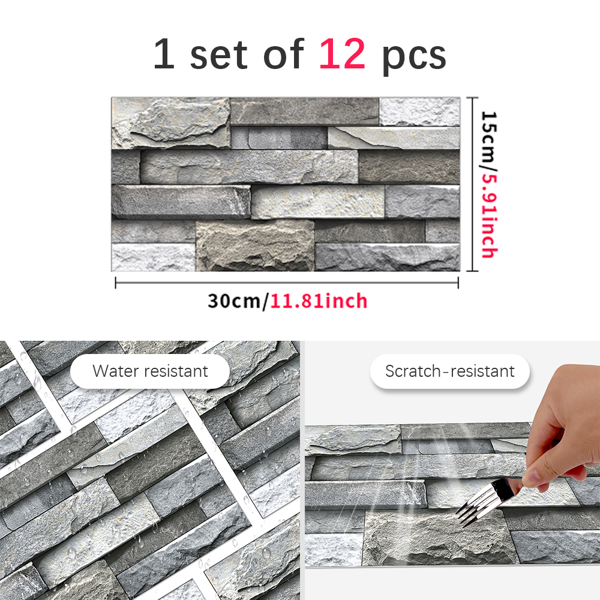 12 Pcs Marble Stone Wall Sticker Home Decor Self Adhesive Wall Paper,Back Splash For Kitchen Bathroom PVC Detachable Without Leaving Glue Easy To Maintain Renting House Wall Renovation Wall Decoration-4