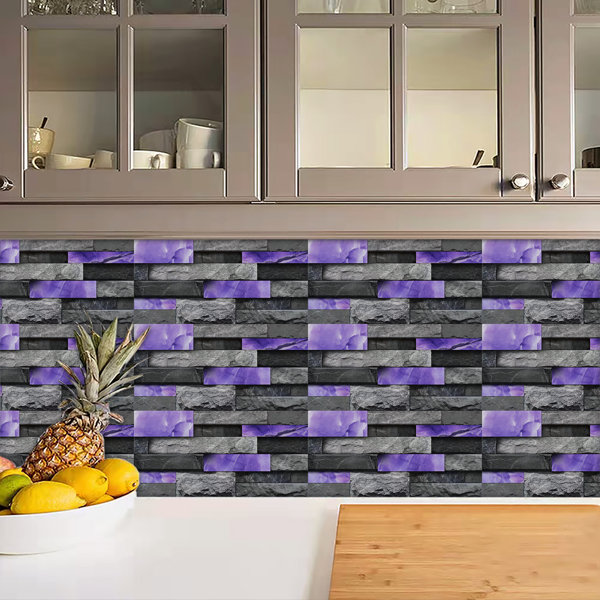 24 Sheets Peel and Stick Backsplash Marble Wall Tiles, Waterproof Oil-proof ,Purple Glossy Imitation Stone brick wall stickers , PVC Shower Wall Panels for Interior Wall Decor; Tile for Kitchen, Bathr-9