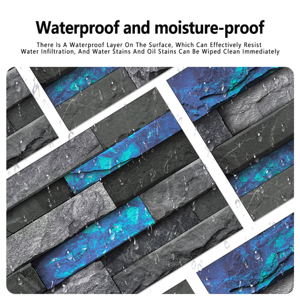 12Pcs Blue Marble Brick Peel And Stick Wallpaper, Removable Wall Stickers For Bathroom Kitchen Backsplash Hanging Decorative Tiles, PVC Water Resistant Self-Adhesive Stickers For Home Decor-5