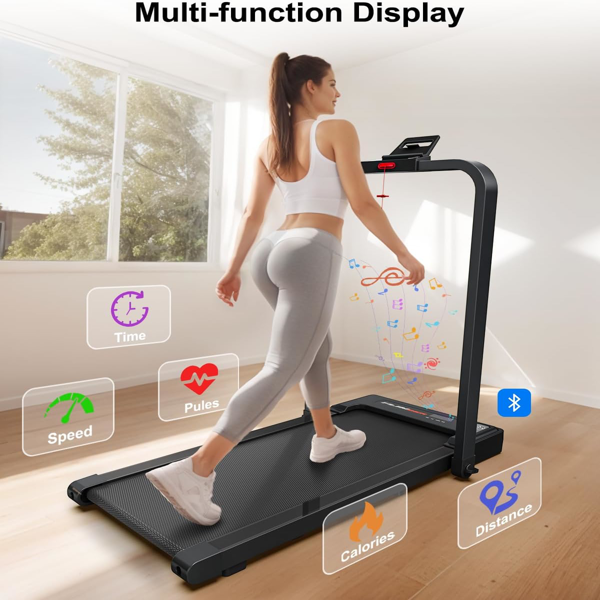 Walking Pad Treadmill, 2-in-1 Desk Under Treadmills with Handle Bar, 3HP Foldable Walking Pad, 300lbs Capacity, 15" Wide Running Belt, Remote Control, LED Display for Home/Office (Gray)-5