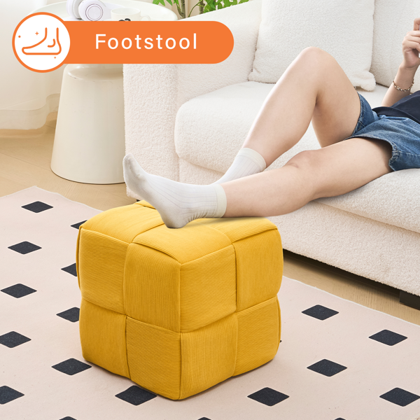 Square Ottoman Foot Stool Corduroy Vanity Chair Bench with Padded Woven Footrest for Entryway Living Room Hallway Yellow-6