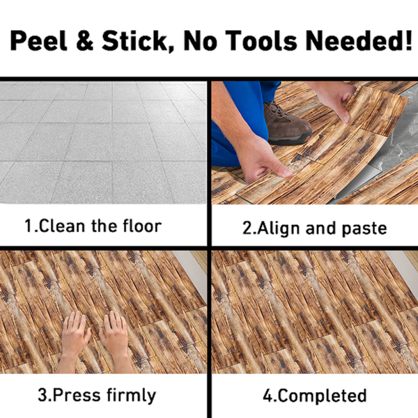 10 Pcs Wood Grain Flooring Peel & Paste Floor Tiles Flooring Detachable Self-Adhesive Wear Resistant Floor Tile Self-Adhesive Flooring Waterproof  Easy DIY Home Renovation For Bedroom,Kitchen,Bathroom-5