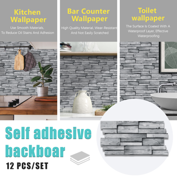 24Pcs Peel And Stick Grain Wallpaper Water resistant Oil-Proof Wall Tiles Stick On Kitchen Backsplash  Light Gray Bathroom Decor And Accessories Low Cost Wall Renovation,Rental Housing Wall Decoration