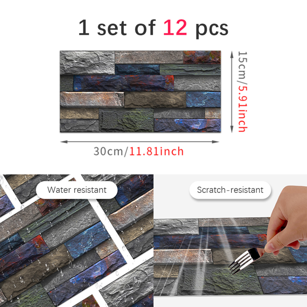 12 Pcs Peel And Stick Wallpaper Retro Stone Brick Self-Adhesive Wall Sticker Backspalsh For Bathroom Kitchen，Detachable Without Leaving Glue Hanging Decorative Tiles Wa ll Renovation Of Rental Housing-4