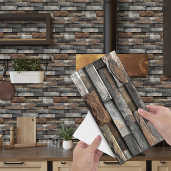 48 Pcs Dark Brown Marble Stone Backsplash Wallpaper Peel And Stick PVC Water Resistant Easy Installtion Self Adhesive Kitchen Bathroom Wall Decoration (5.91*11.81inch)  Easy Diy Home Renovation