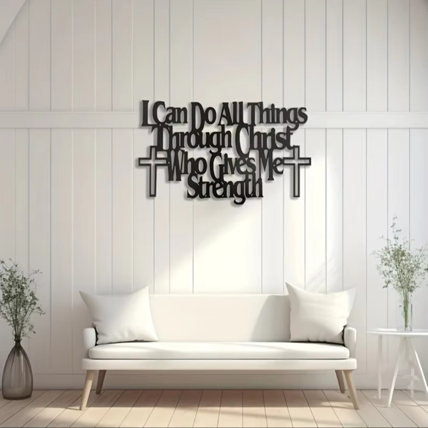 1PC High - Quality Metal Wall Art I Can Do All Things Through Christ Metal Wall Art Inspirational Christian Decor with Decorative Pediment Faith Based Home Sign Motivational Scripture for Living Room-3