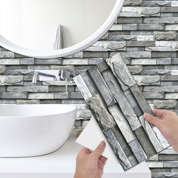 48 Pcs Marble Stone Wall Sticker Home Decor Self Adhesive Wall Paper,Back Splash For Kitchen Bathroom PVC Detachable Without Leaving Glue Easy To Maintain Renting House Wall Renovation Wall Decoration