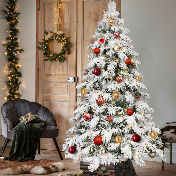 Artificial 5ft Flock LED-lit Christmas Tree with 375PE/PVC Mixed Branch Tips,Hinged Premium & Foldable Base for Indoor Holiday Decorating-11