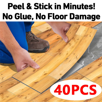 40 Pcs Grain Self-Adhesive Non-Slip Floor Stickers, Durable PVC Peel-And-Stick Waterproof And Oil-proof Tile Decals For Kitchen, Removable Floor Decor For Living Room Bathroom, Home Decoration