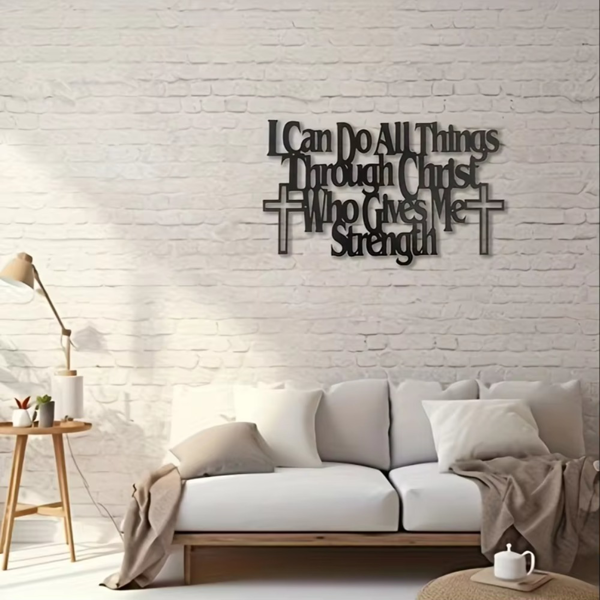 1PC High - Quality Metal Wall Art I Can Do All Things Through Christ Metal Wall Art Inspirational Christian Decor with Decorative Pediment Faith Based Home Sign Motivational Scripture for Living Room-8