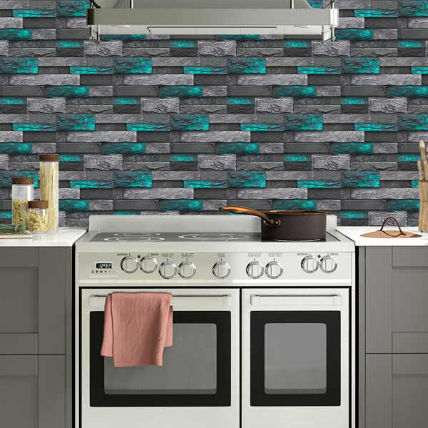 12 Pcs Modern Green Peel And Stick Wallpaper Removable Self-Adhesive PVC For Home Decoration (5.91x11.81 Inch) Easy Installation No Tools Needed, Bathroom Decor, Kitchen Backsplash,Contemporary Design-10