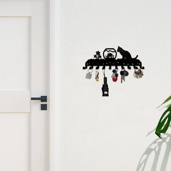Adorable Kitty - Inspired Metal Wall - Mounted Rack Boasting 10 Hooks, Ideal Decorative Organizer for Walls. Practical and Stylish. Utility Hooks.-21