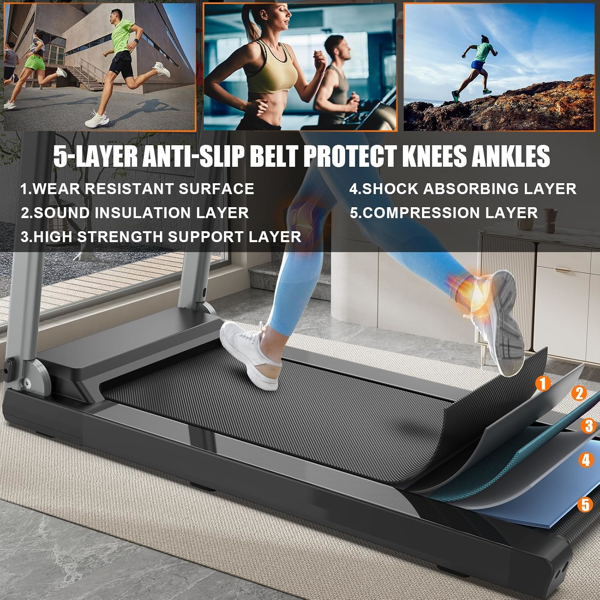 Treadmills for Home, Treadmill with Adjustable Height, 300LBS Capacity, Foldable Walking Pad with Bluetooth, Portable 2.5HP for Work-from-Home Fitness-4