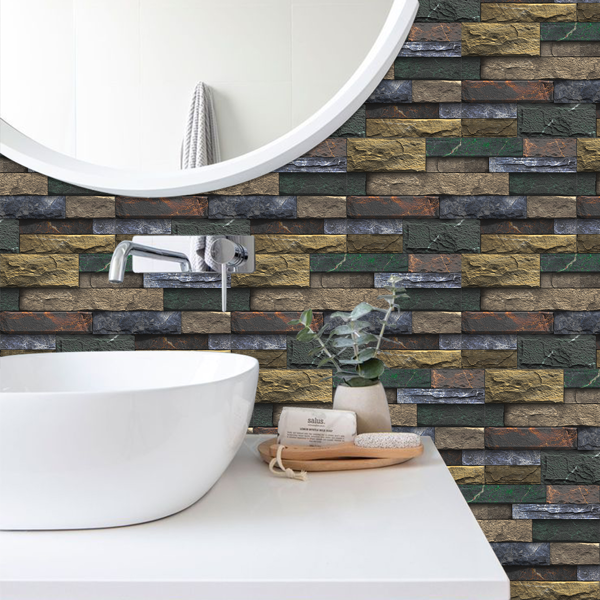 12 Pcs Peel And Stick Backsplash Tiles Retro Stone Brick Self-Adhesive Wall Sticker Backspalsh For Bathroom Kitchen Detachable Without Leaving Glue Water Resistant Oil-Proof PVC Wall Decoration-9