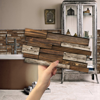 48 Sheets Self Adhesive Brown Irregular Wood Grain Peel And Stick Wallpaper, Hanging Decorative Tiles,PVC Water resistant Oil Resistant For Kitchen And Bathroom Decoration, Easy To Stick And Remove