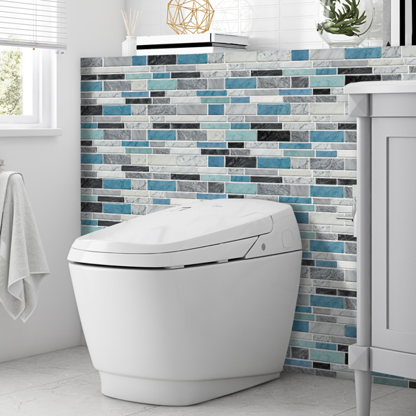 12 PCS Marbled Effect Waterproof Oil-Proof Peel And Stick Tile Stickers Blue Green For Kitchen Bathroom Laundry Room Wall Decor, Bathroom Wall Stickers Wall Decoration (12*24.6cm/4.72*9.68inch)-10