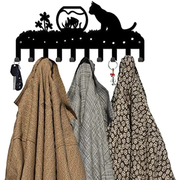 Adorable Kitty - Inspired Metal Wall - Mounted Rack Boasting 10 Hooks, Ideal Decorative Organizer for Walls. Practical and Stylish. Utility Hooks.-18