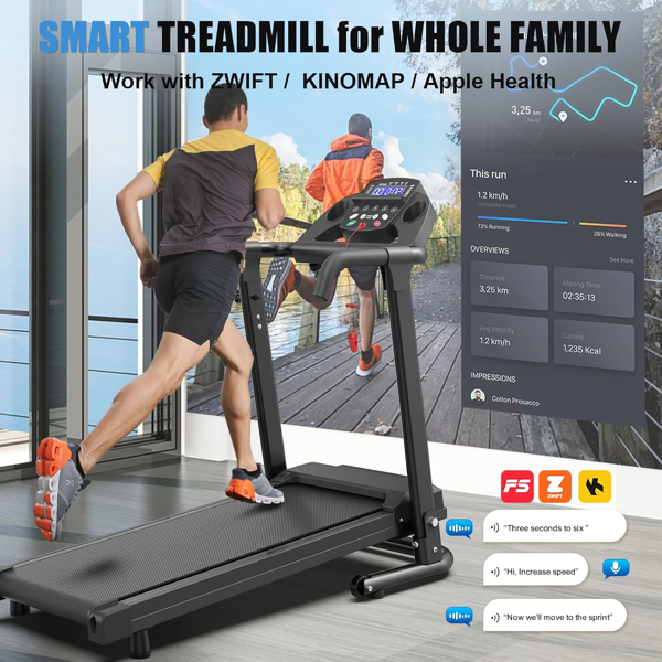 Foldable Treadmills for Home, Portable Treadmill with Handles, 2.5HP Treadmills 300 lb Capacity, APP Control, Fitness Folding Walking Pad with LED Display-2