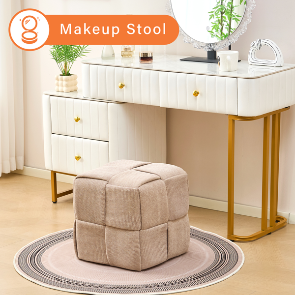 Square Ottoman Foot Stool Corduroy Vanity Chair Bench with Padded Woven Footrest for Entryway Living Room Hallway Brown-5