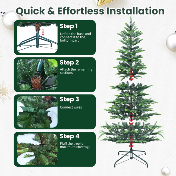 Artificial 6ft Green LED-lit Christmas Tree with 502PE/PVC Mixed Branch Tips,Hinged Premium & Foldable Base for Indoor Holiday Decorating-3