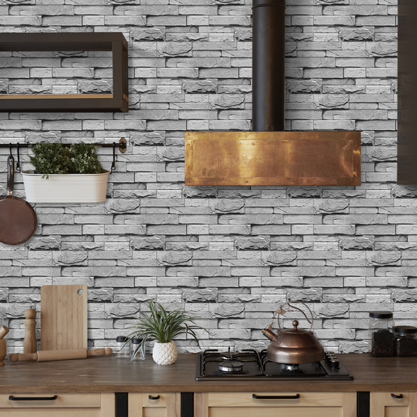 12 Pcs Grey Stone Brick Marble Peel And Stick Wallpaper Splash Proof And Moisture Proof Hanging Decorative Tiles Easy To Clean & Cut, Water Resistant  Oil-Proof Ideal For Bathroom & Kitchen Renovation-11