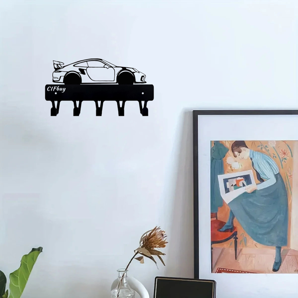 1-Piece Dazzling Racing Car Metal Key Holder: Artistic Wall-Mounted Hook with Ornamental Design | Key Chain Accessory & Decorative Sculpture.Key Hooks-7