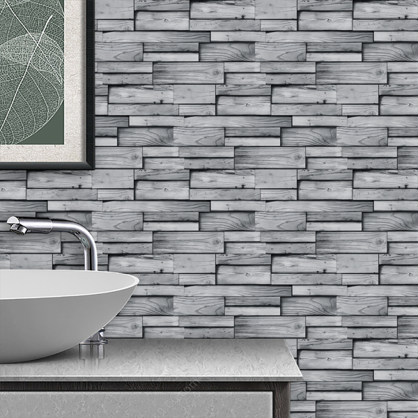 12Pcs Peel And Stick Grain Wallpaper Water resistant Oil-Proof Wall Tiles Stick On Kitchen Backsplash  Light Gray Bathroom Decor And Accessories Low Cost Wall Renovation,Rental Housing Wall Decoration-8