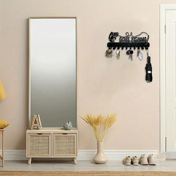 1pc，Adorable Fish-Shaped Key Rack with Hooks for Storage - Solid Metal Holder, Perfect for Space-Efficient Organization, Utility Hooks.-8