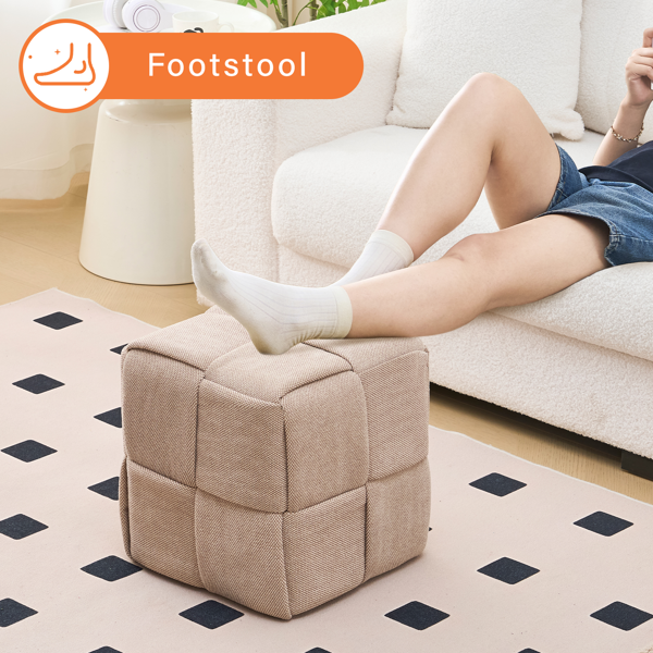 Square Ottoman Foot Stool Corduroy Vanity Chair Bench with Padded Woven Footrest for Entryway Living Room Hallway Brown-6