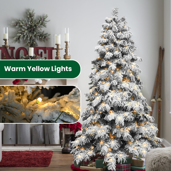 Artificial 5ft Flock LED-lit Christmas Tree with 375PE/PVC Mixed Branch Tips,Hinged Premium & Foldable Base for Indoor Holiday Decorating-8