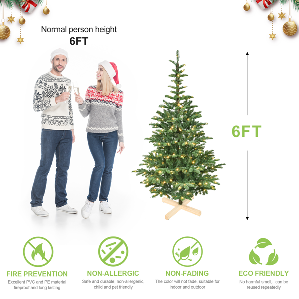 Artificial 8ft Green LED-lit Christmas Tree with 1307PE/PVC Mixed Branch Tips,Hinged Premium & Foldable Base for Indoor Holiday Decorating-6