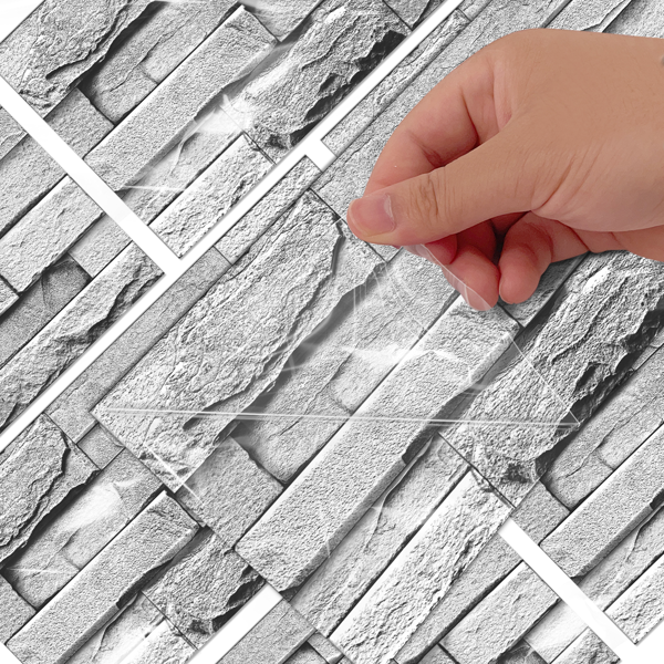 12 Pcs Grey Stone Brick Marble Peel And Stick Wallpaper Splash Proof And Moisture Proof Hanging Decorative Tiles Easy To Clean & Cut, Water Resistant  Oil-Proof Ideal For Bathroom & Kitchen Renovation-6